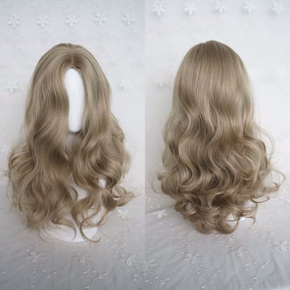 Synthetic Greyish Linen Gold Wavy Wig
